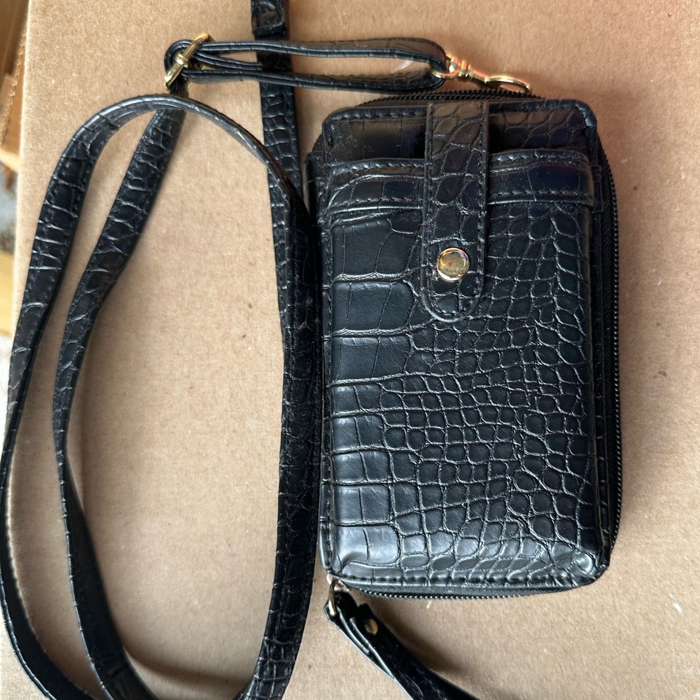 Black faux leather phone/wallet crossbody bag